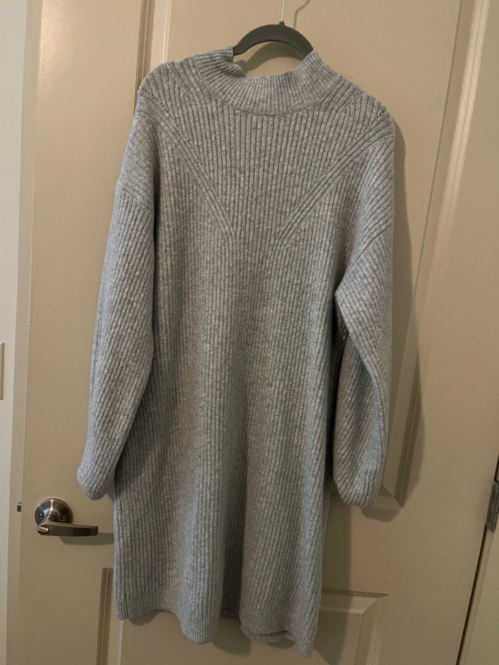 Cozy Light Gray Ribbed Knit Sweater Dress festive holiday sparkly A New Day